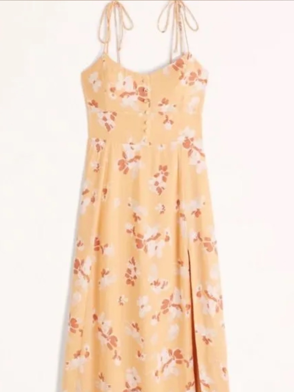Abercrombie & Fitch Midi Yellow Floral Buttoned Tie Dress - Picture 2 of 8